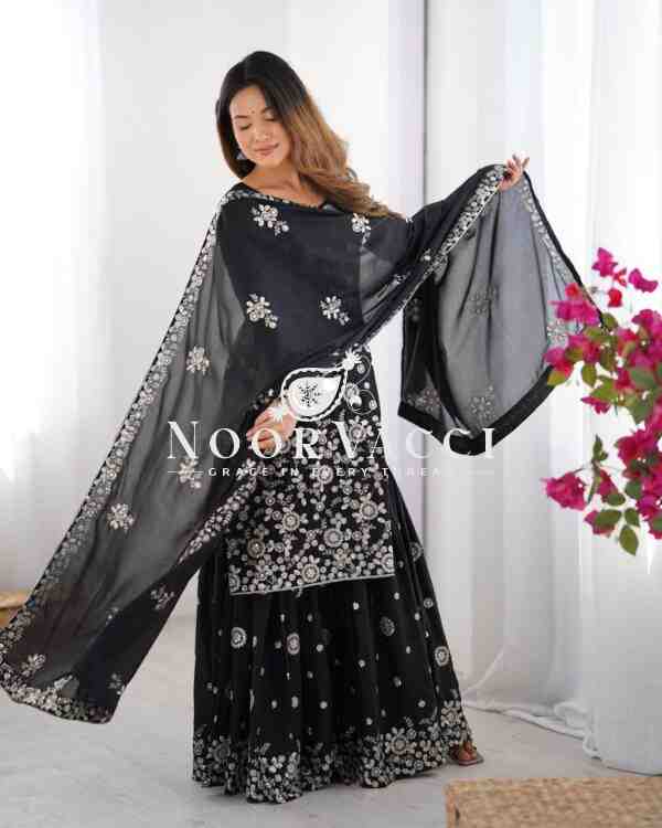 Star Georgette Embroidered Sharara Set with Dupatta - Image 7
