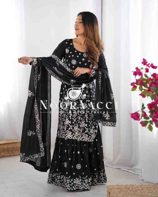 Star Georgette Embroidered Sharara Set with Dupatta - Image 3