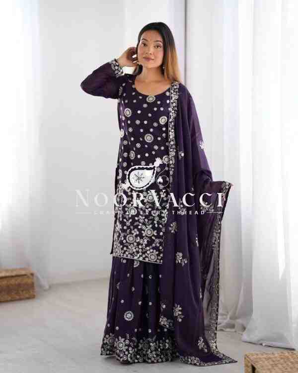 Star Georgette Embroidered Sharara Set with Dupatta - Image 2
