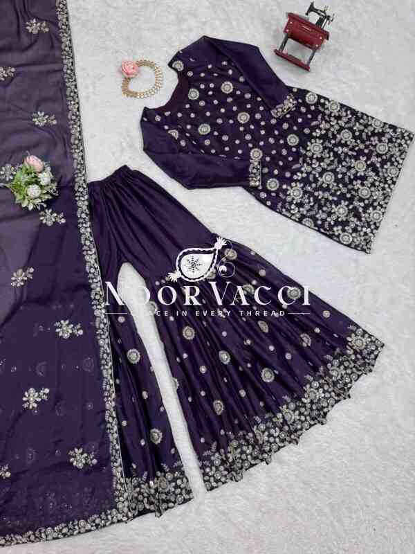 Star Georgette Embroidered Sharara Set with Dupatta - Image 6