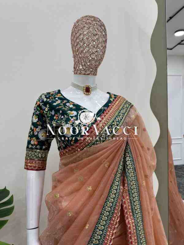 Twil Net Designer Saree with Thread & Sequin Embroidery - Image 3