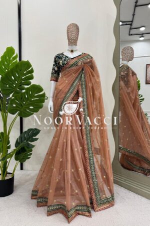 Buy Twil Net Designer Saree with Thread & Sequin Embroidery