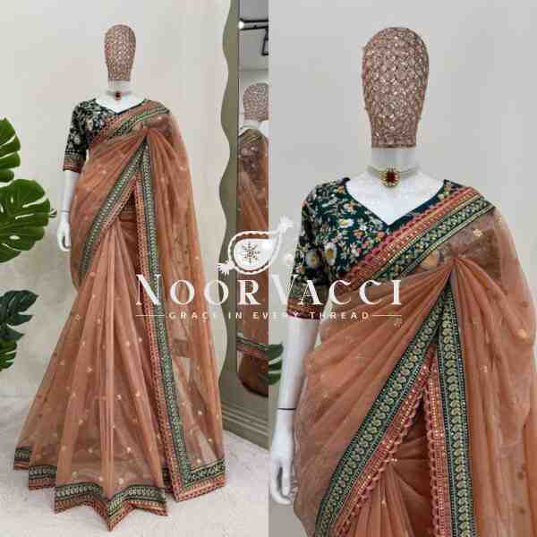 Twil Net Designer Saree with Thread & Sequin Embroidery - Image 2