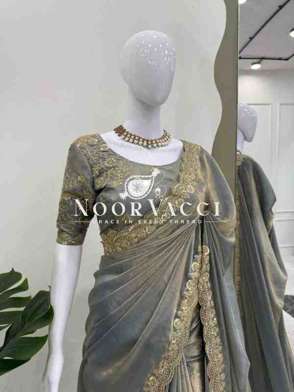 Elegant Fendi Silk Designer Saree with Coding & Sequence Work - Image 3