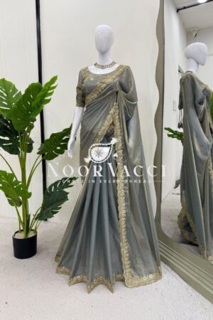 Shop Elegant Fendi Silk Designer Saree with Coding & Sequence Work