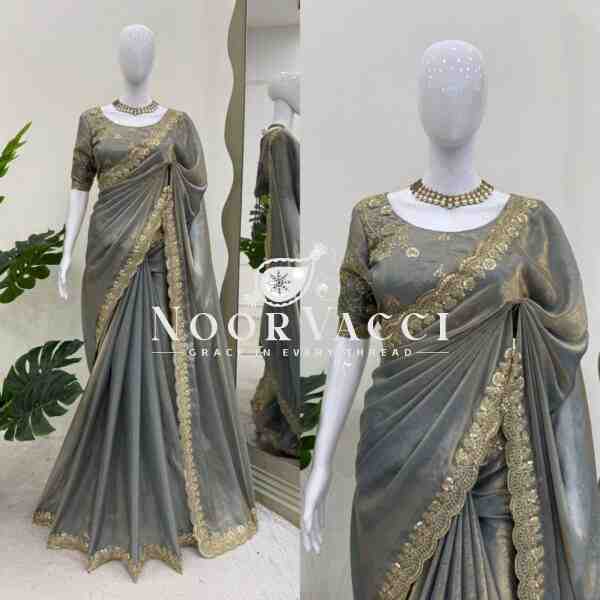 Elegant Fendi Silk Designer Saree with Coding & Sequence Work - Image 2