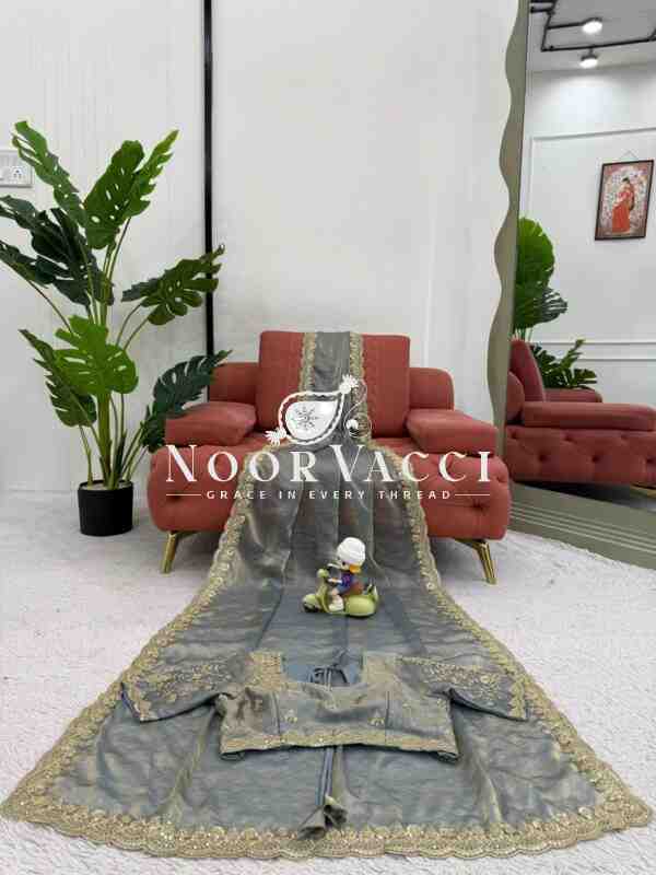 Elegant Fendi Silk Designer Saree with Coding & Sequence Work - Image 4