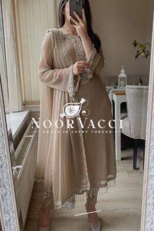 Buy Faux Georgette Handworked Top and Pant Set with Dupatta