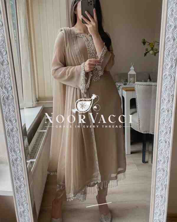 Faux Georgette Handworked Top and Pant Set with Dupatta