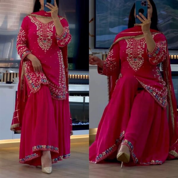 Shop Heavy Chinon Embroidered Sharara Plazo Set with Dupatta