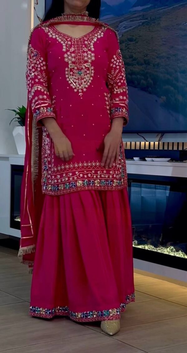 Shop Heavy Chinon Embroidered Sharara Plazo Set with Dupatta - Image 2