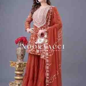 Real Modelling Designer Party Wear Top-Sharara and Dupatta Set with Heavy Embroidery Work