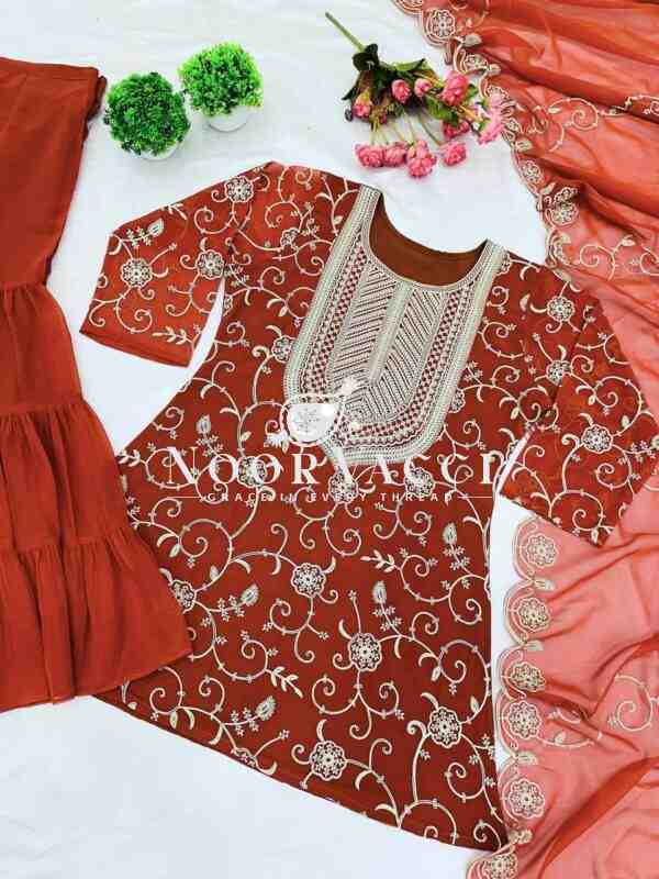 Real Modelling Designer Party Wear Top-Sharara and Dupatta Set with Heavy Embroidery Work - Image 6