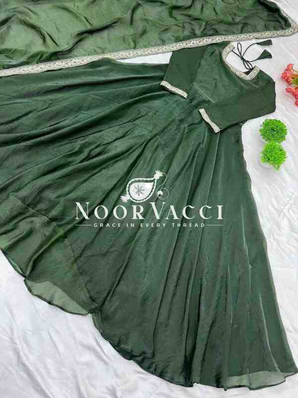 Heavy Designer Party Wear Gown & Dupatta Set with Multy Thread Embroidery Sequence Work - Image 4