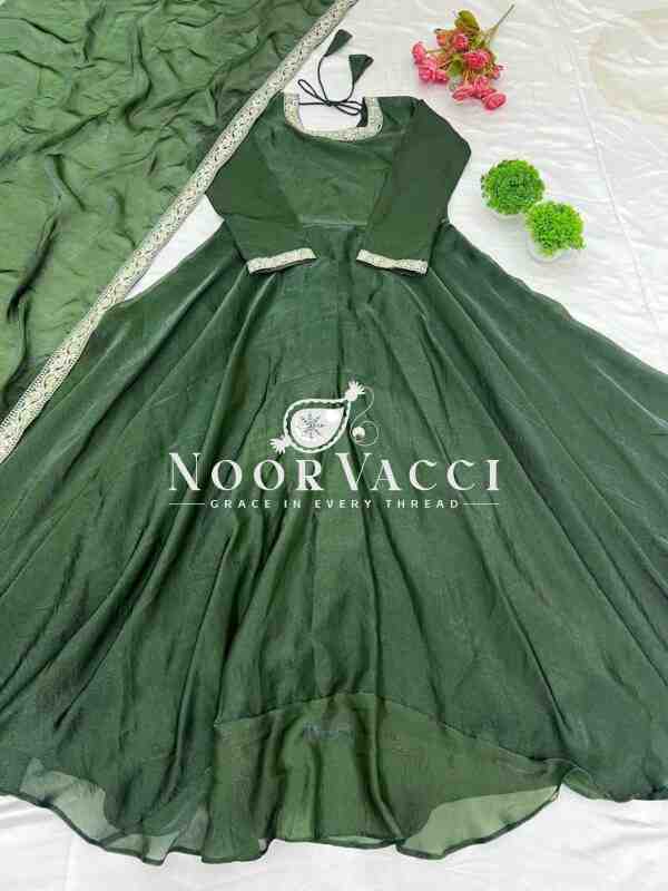 Heavy Designer Party Wear Gown & Dupatta Set with Multy Thread Embroidery Sequence Work - Image 5