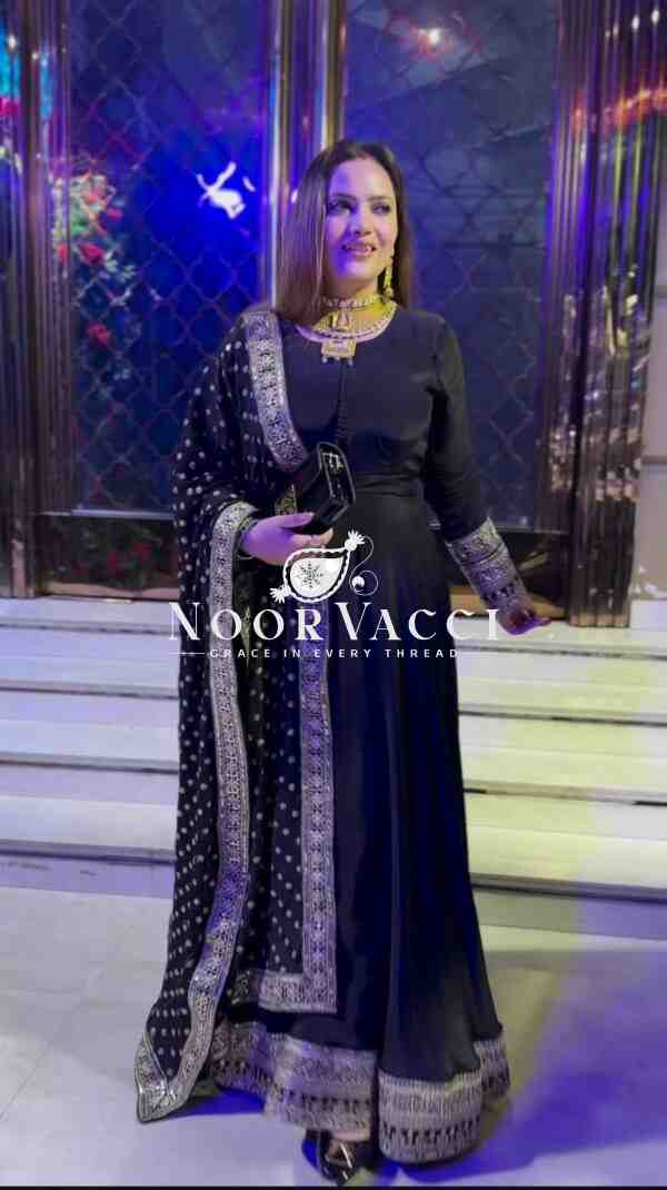 Natural Crepe Embroidered Gown with Dupatta - Image 2