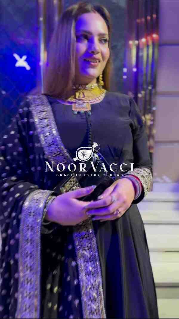 Natural Crepe Embroidered Gown with Dupatta - Image 4