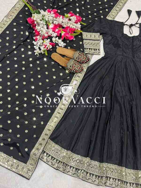 Natural Crepe Embroidered Gown with Dupatta - Image 5