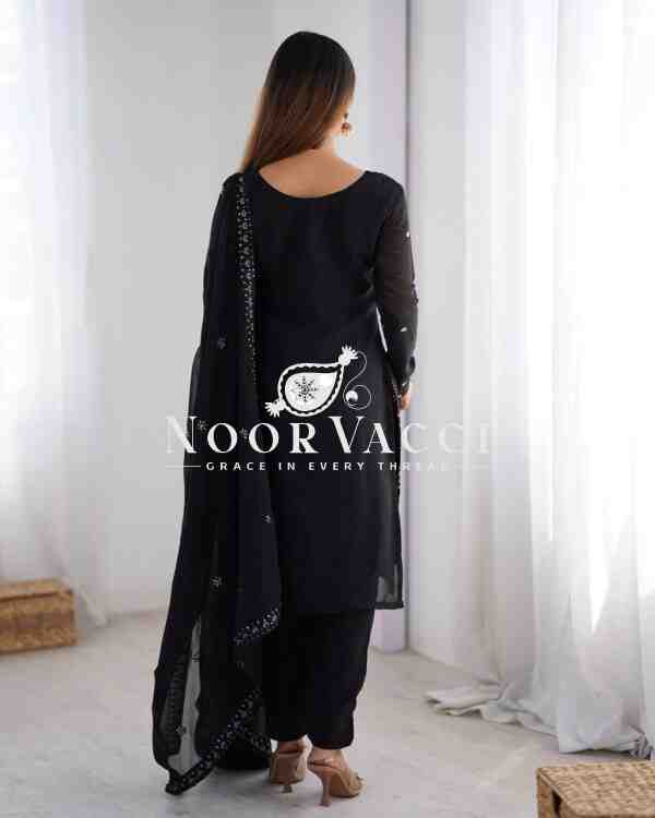 Faux Georgette Mirror Work Pant Set with Embroidered Dupatta - Image 4