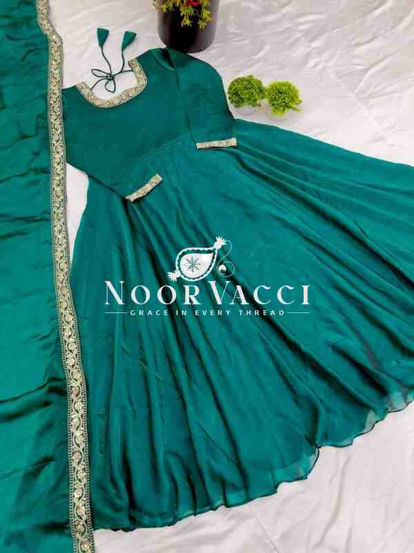 Heavy Designer Party Wear Gown & Dupatta Set with Multy Thread Embroidery Sequence Work - Image 4