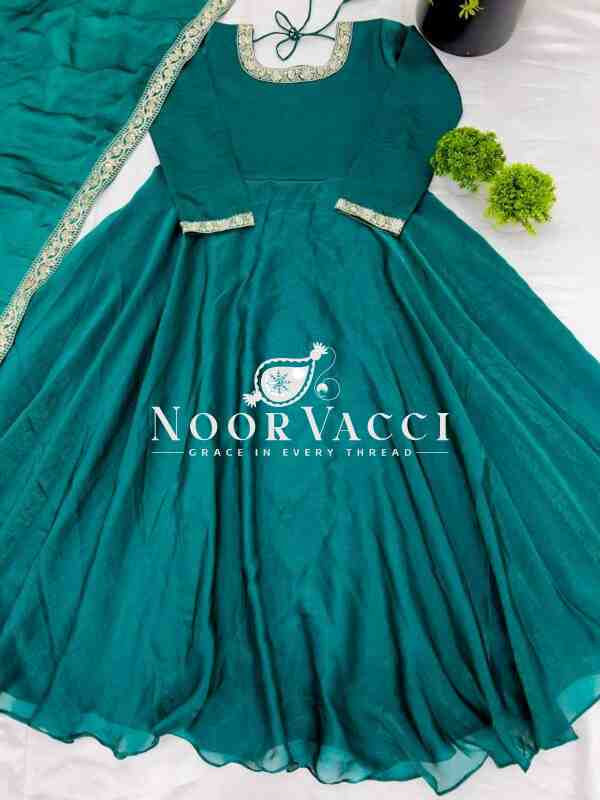 Heavy Designer Party Wear Gown & Dupatta Set with Multy Thread Embroidery Sequence Work - Image 5