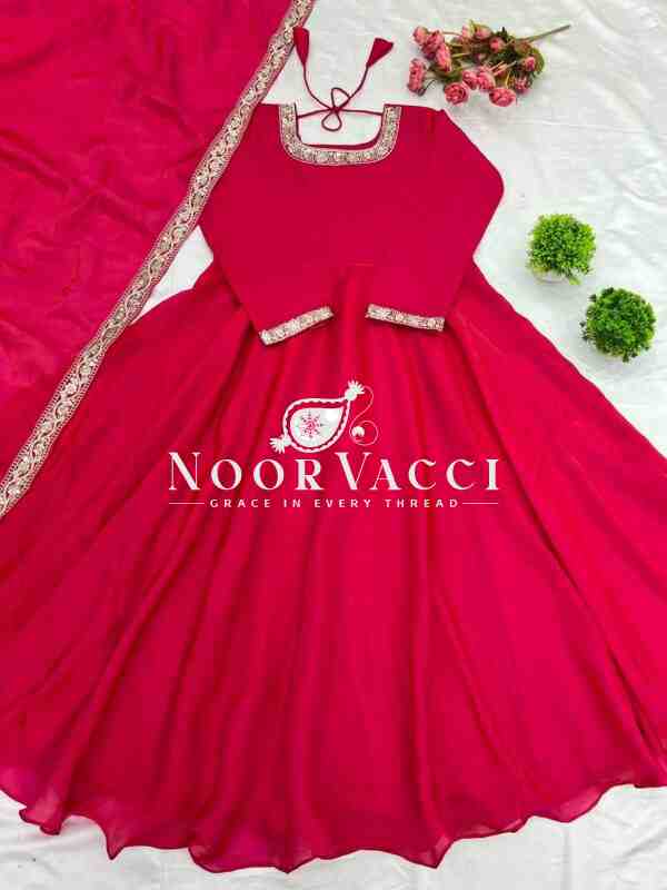 Heavy Designer Party Wear Gown & Dupatta Set with Multy Thread Embroidery Sequence Work - Image 5