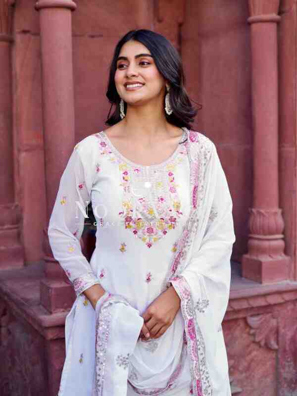 Faux Georgette Embroidered Sharara Set with Dupatta - Image 3