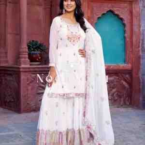 Faux Georgette Embroidered Sharara Set with Dupatta