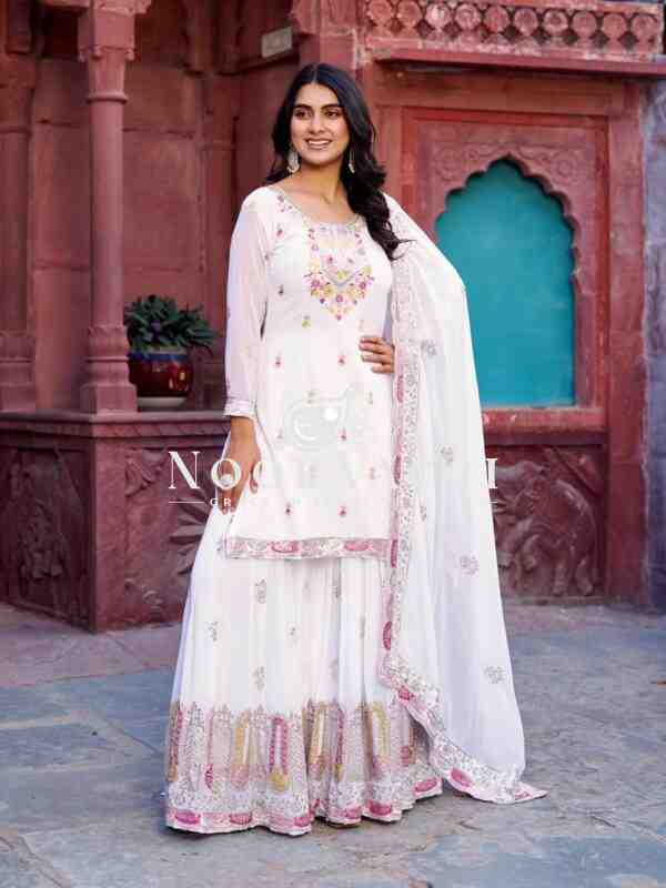 Faux Georgette Embroidered Sharara Set with Dupatta