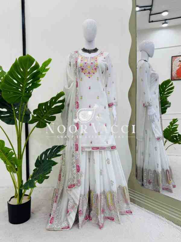 Faux Georgette Embroidered Sharara Set with Dupatta - Image 7