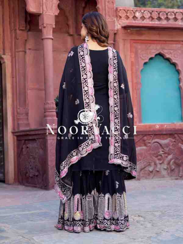 Faux Georgette Embroidered Sharara Set with Dupatta - Image 5