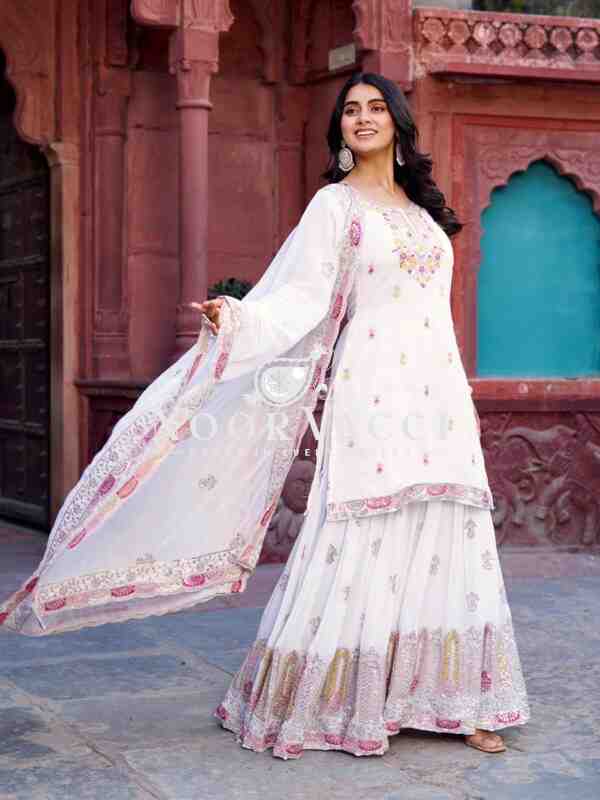 Faux Georgette Embroidered Sharara Set with Dupatta - Image 2