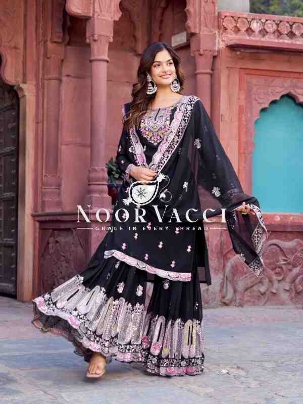 Faux Georgette Embroidered Sharara Set with Dupatta - Image 3