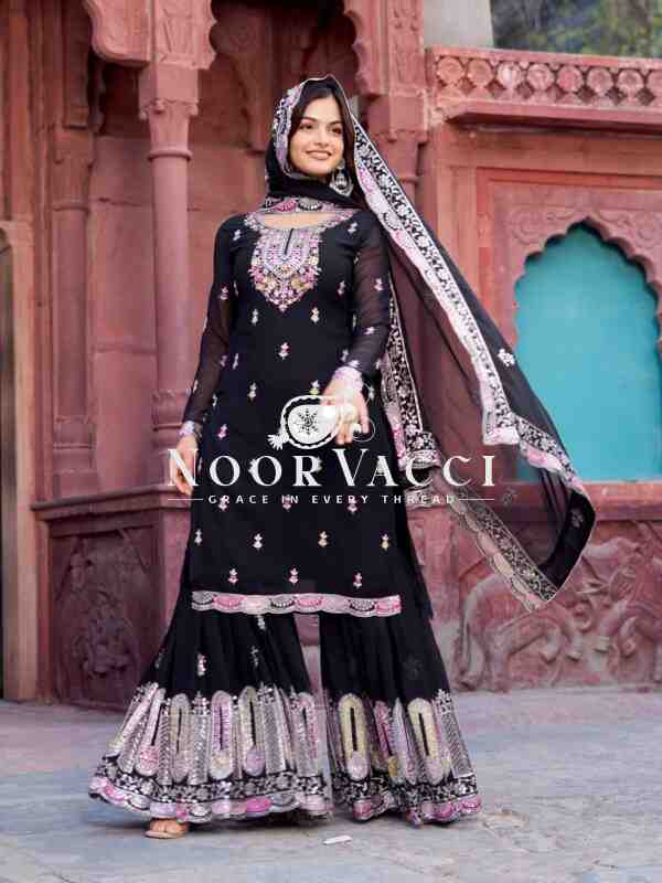 Faux Georgette Embroidered Sharara Set with Dupatta - Image 2