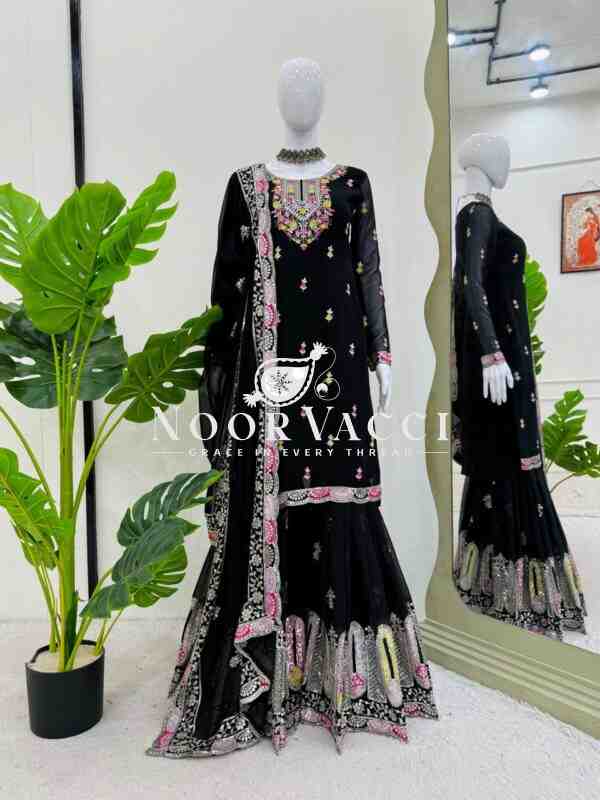 Faux Georgette Embroidered Sharara Set with Dupatta - Image 6