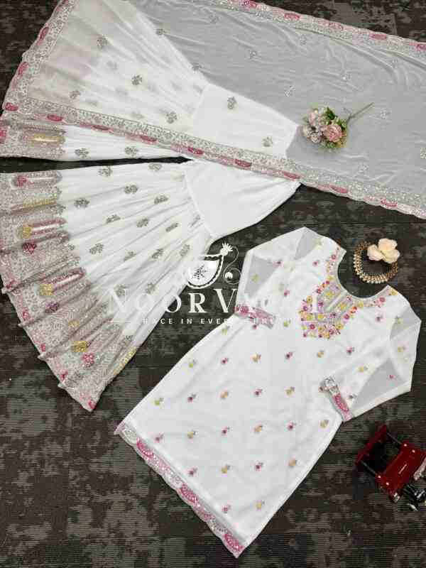 Faux Georgette Embroidered Sharara Set with Dupatta - Image 8
