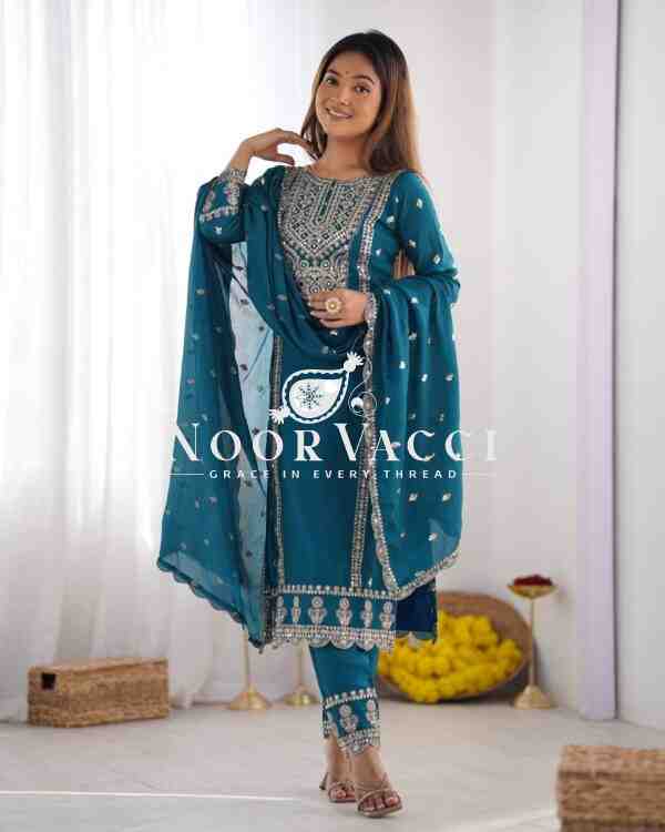 Heavy Chinon Silk Top-Bottom & Dupatta Set with Real Mirror Khatli Work - Image 5