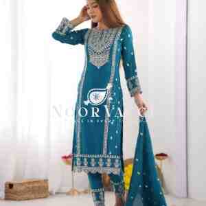 Heavy Chinon Silk Top-Bottom & Dupatta Set with Real Mirror Khatli Work