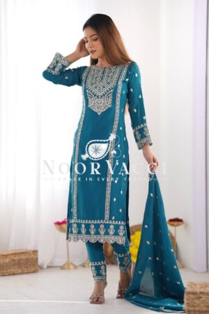 Buy Heavy Chinon Silk Top-Bottom & Dupatta Set with Real Mirror Khatli Work