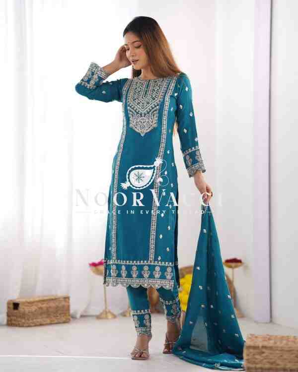 Heavy Chinon Silk Top-Bottom & Dupatta Set with Real Mirror Khatli Work