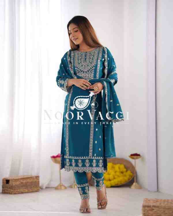 Heavy Chinon Silk Top-Bottom & Dupatta Set with Real Mirror Khatli Work - Image 2