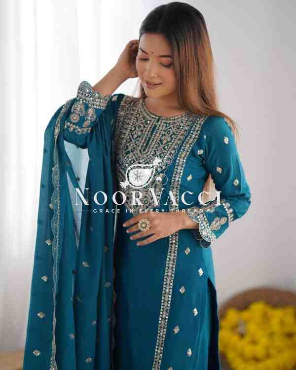 Heavy Chinon Silk Top-Bottom & Dupatta Set with Real Mirror Khatli Work - Image 3