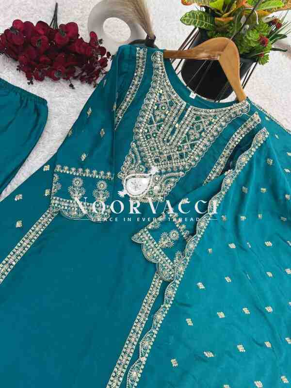 Heavy Chinon Silk Top-Bottom & Dupatta Set with Real Mirror Khatli Work - Image 7