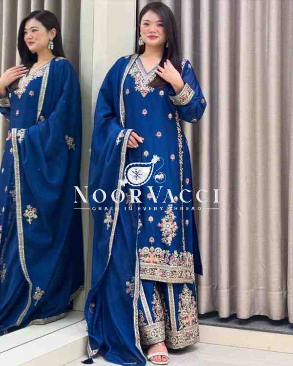 Chinon Silk Embroidered Sharara Set with Dupatta