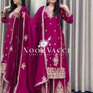 Chinon Silk Embroidered Sharara Set with Dupatta