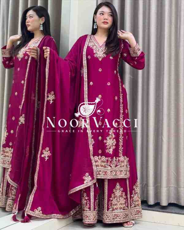 Chinon Silk Embroidered Sharara Set with Dupatta