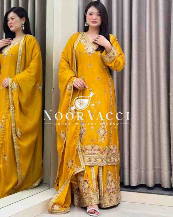 Chinon Silk Embroidered Sharara Set with Dupatta