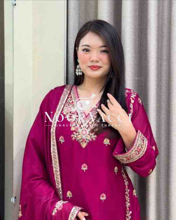 Chinon Silk Embroidered Sharara Set with Dupatta - Image 2