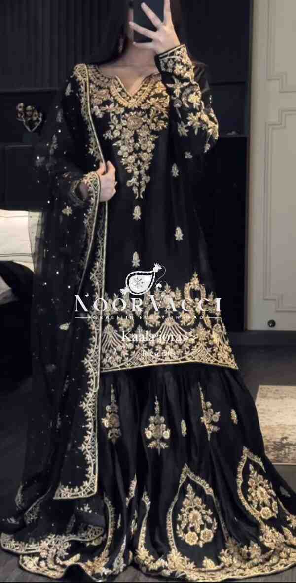 Natural Crepe Embroidered Sharara Plazo Set with Dupatta - Image 3