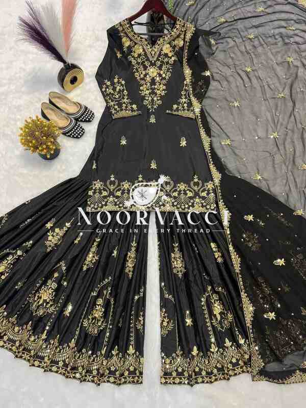Natural Crepe Embroidered Sharara Plazo Set with Dupatta - Image 8